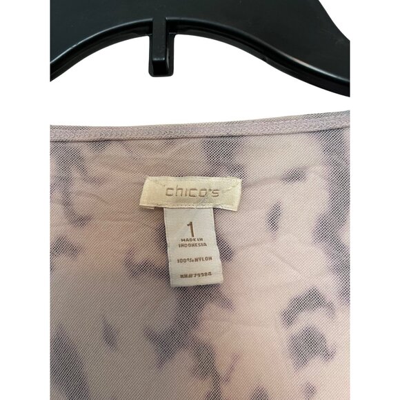 Chicos Long Sleeve Sheer Nylon Top Womens Size 1 Purple Ombre Animal Print - Picture 3 of 3